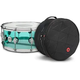 DW Design Sea Glass Acrylic Snare Drum, Chrome Hardware with Road Runner Bag