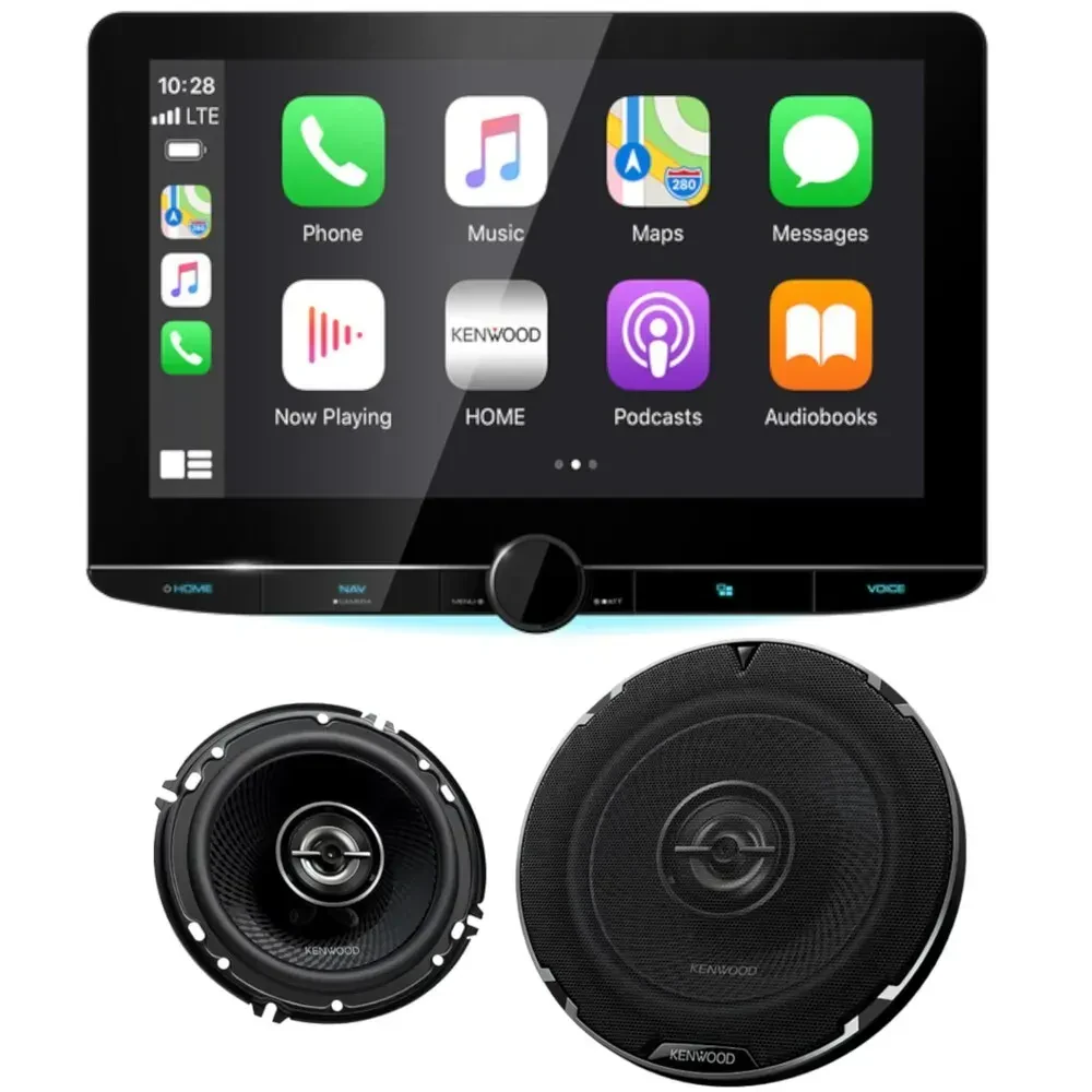 Автомагнитола Kenwood DNR1007XR_KFC1698RS 10.1", Double-DIN, сенсорный экран, с коаксиальными динамиками 6.5" (набор)