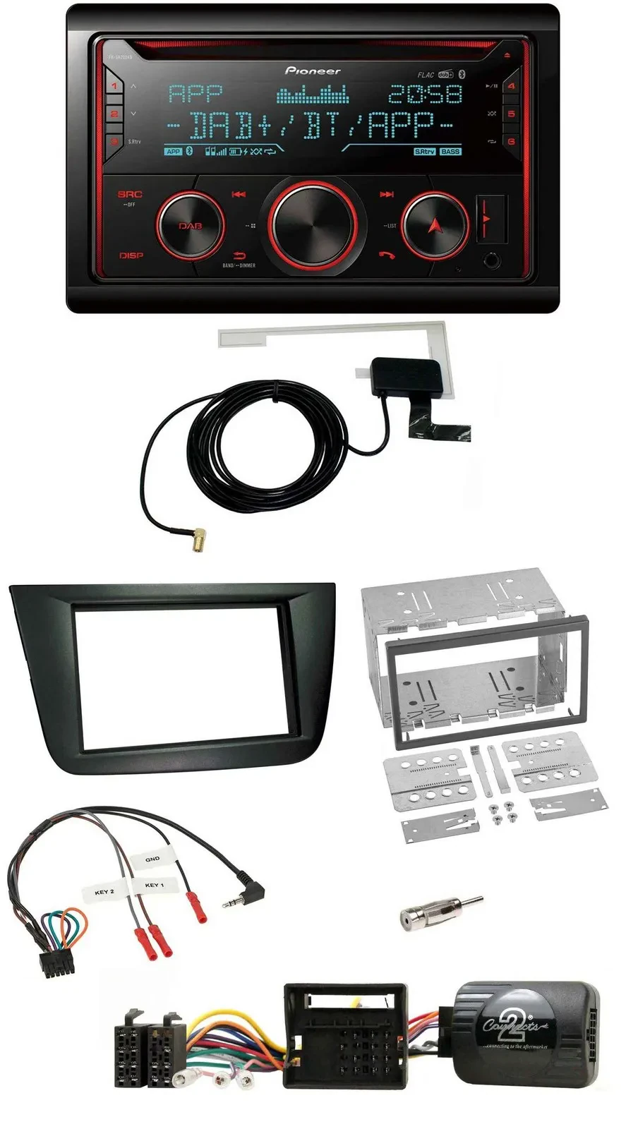 Автомагнитола Pioneer 2-DIN DAB USB CD Bluetooth для Seat Altea/Toledo, черная, с поддержкой управления на руле