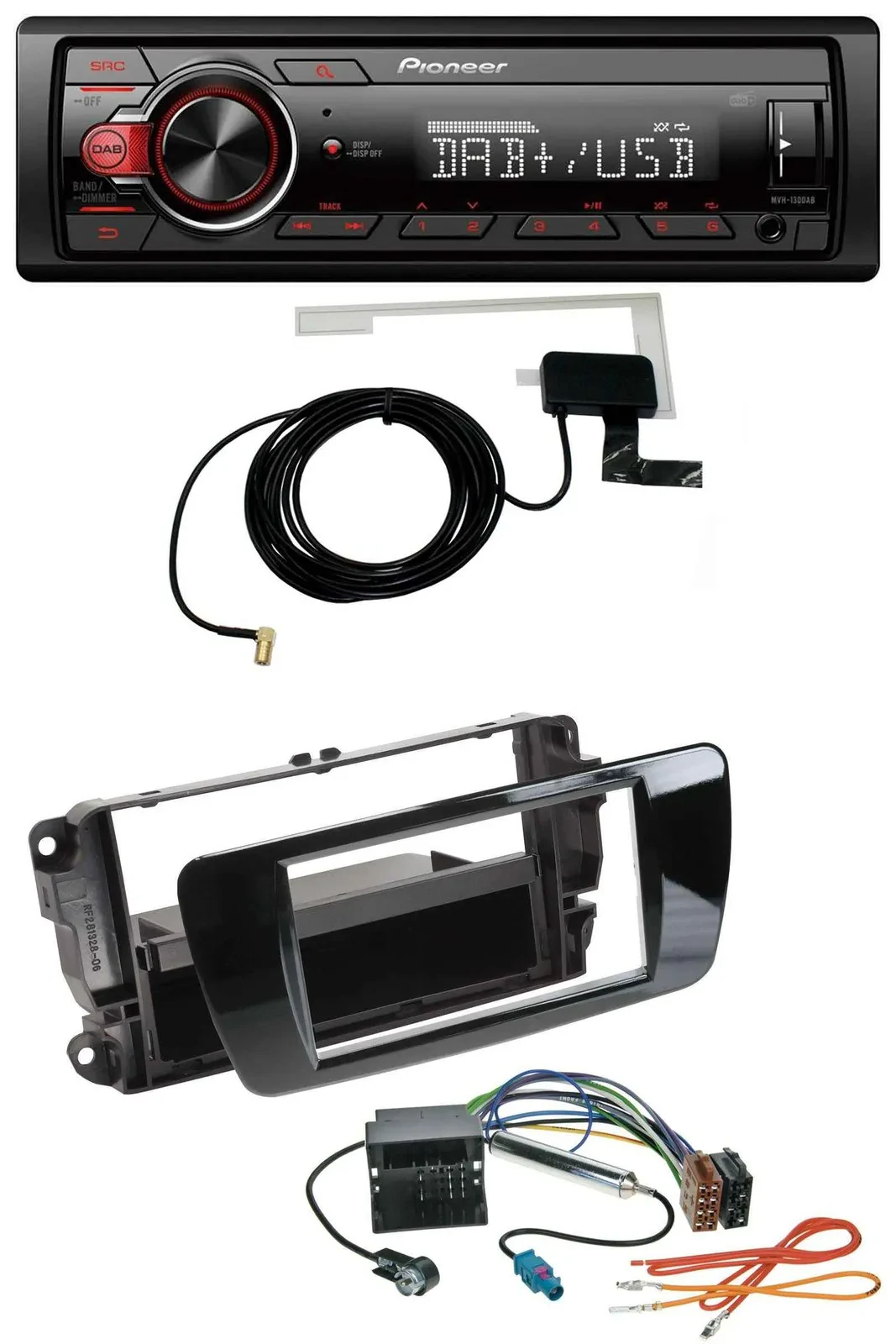 Автомагнитола для Seat Ibiza (с 2008) Pioneer 1-DIN, MP3, DAB, USB, AUX, черный глянец