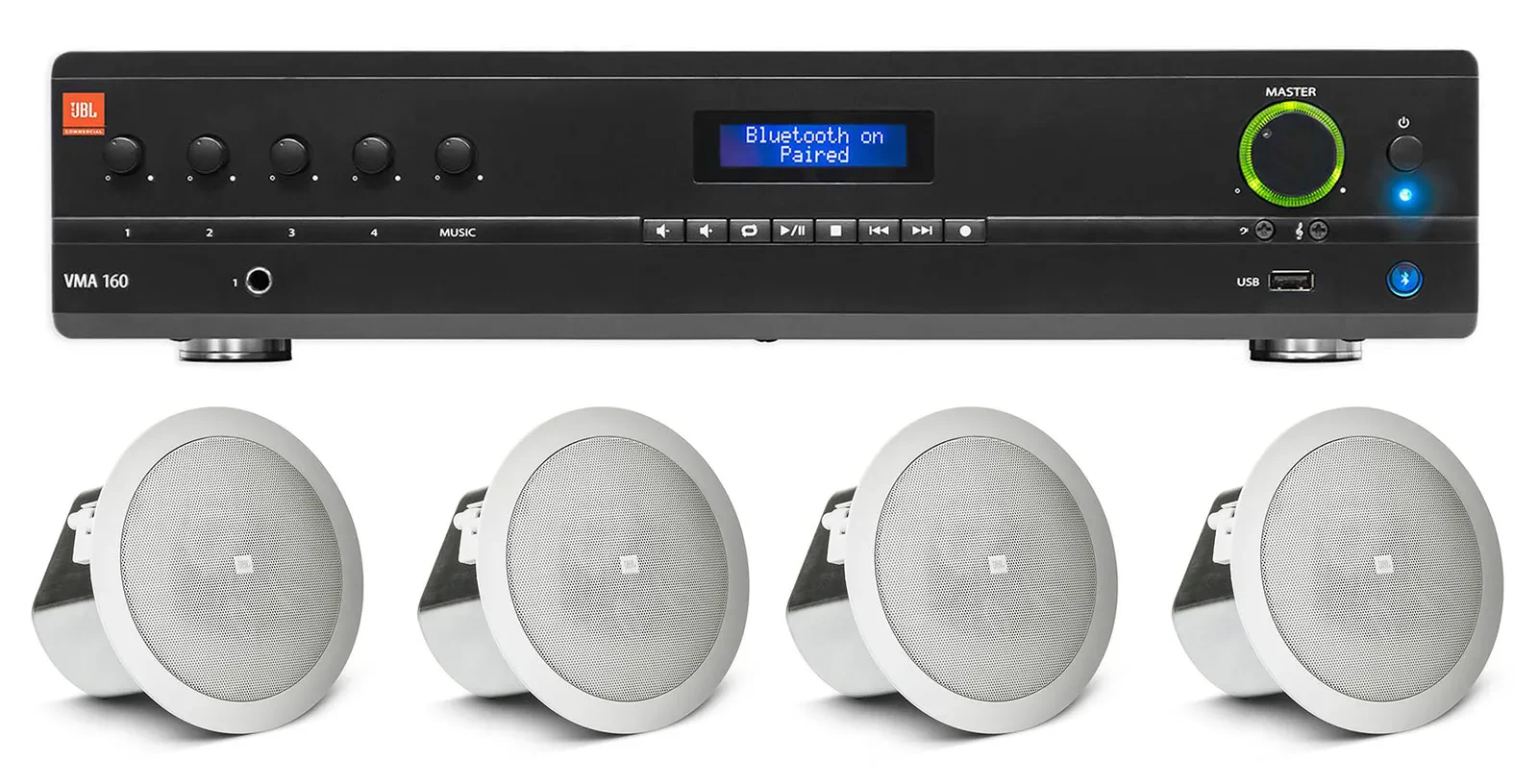 (4) JBL 3" 15w 70v In-Ceiling Speakers+JBL Amplifier For Restaurant/Bar/Cafe