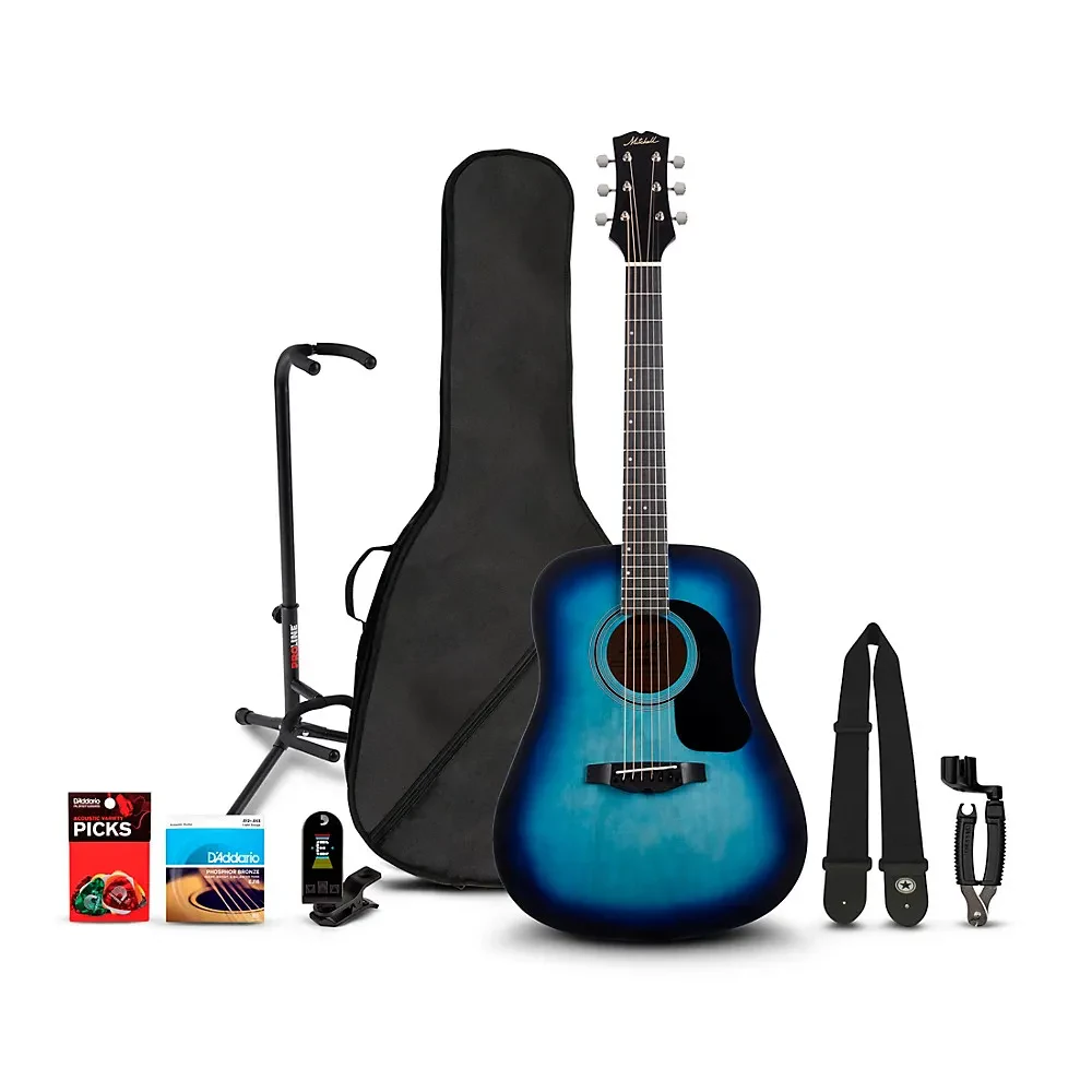 Mitchell Launch D75S Starter Dreadnought Acoustic Guitar Deluxe Pack Blue Burst