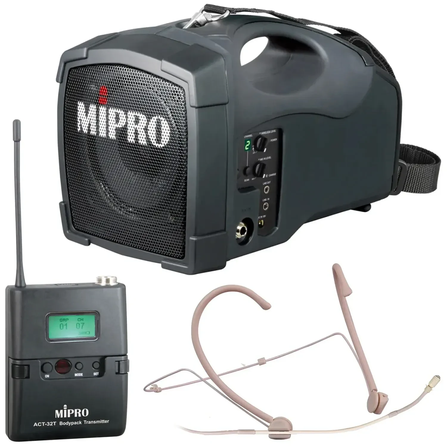 Портативная акустическая система Mipro MA-101B с радиопередатчиком ACT32T и гарнитурным микрофоном