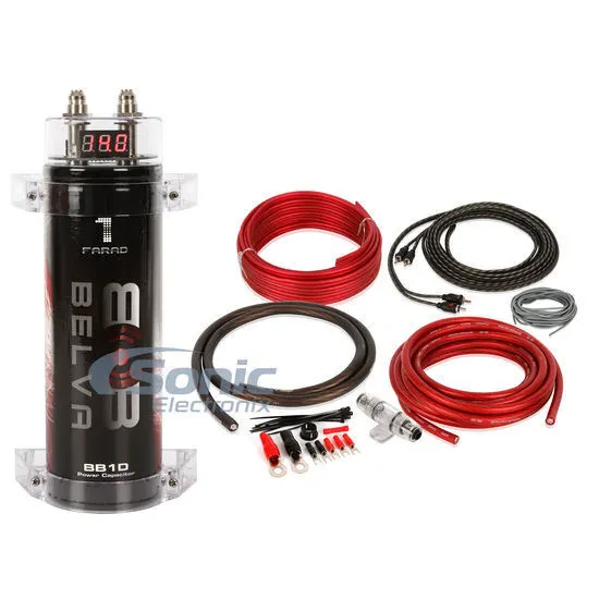 Belva B1DK42R 1 Farad Capacitor & 4 Gauge 2 Channel Car Audio Amplifiers Kit Red