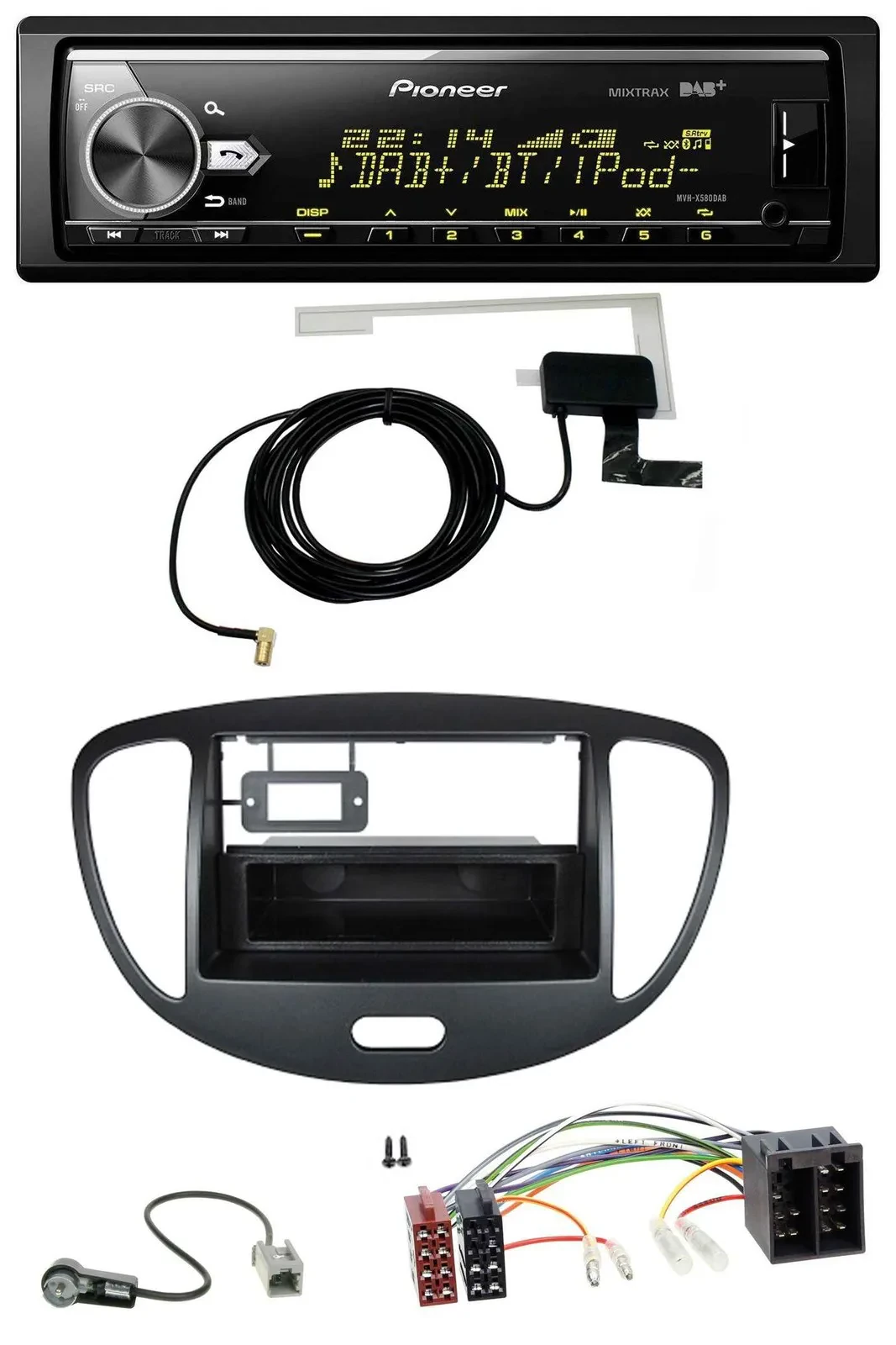 Автомагнитола для Hyundai i10 (2008–2013) Pioneer Bluetooth, DAB, USB, MP3, черная
