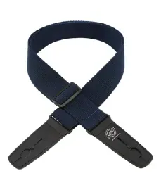 Lock-It Cotton 2" Wide Guitar Strap with Locking Leather Ends - Navy Blue