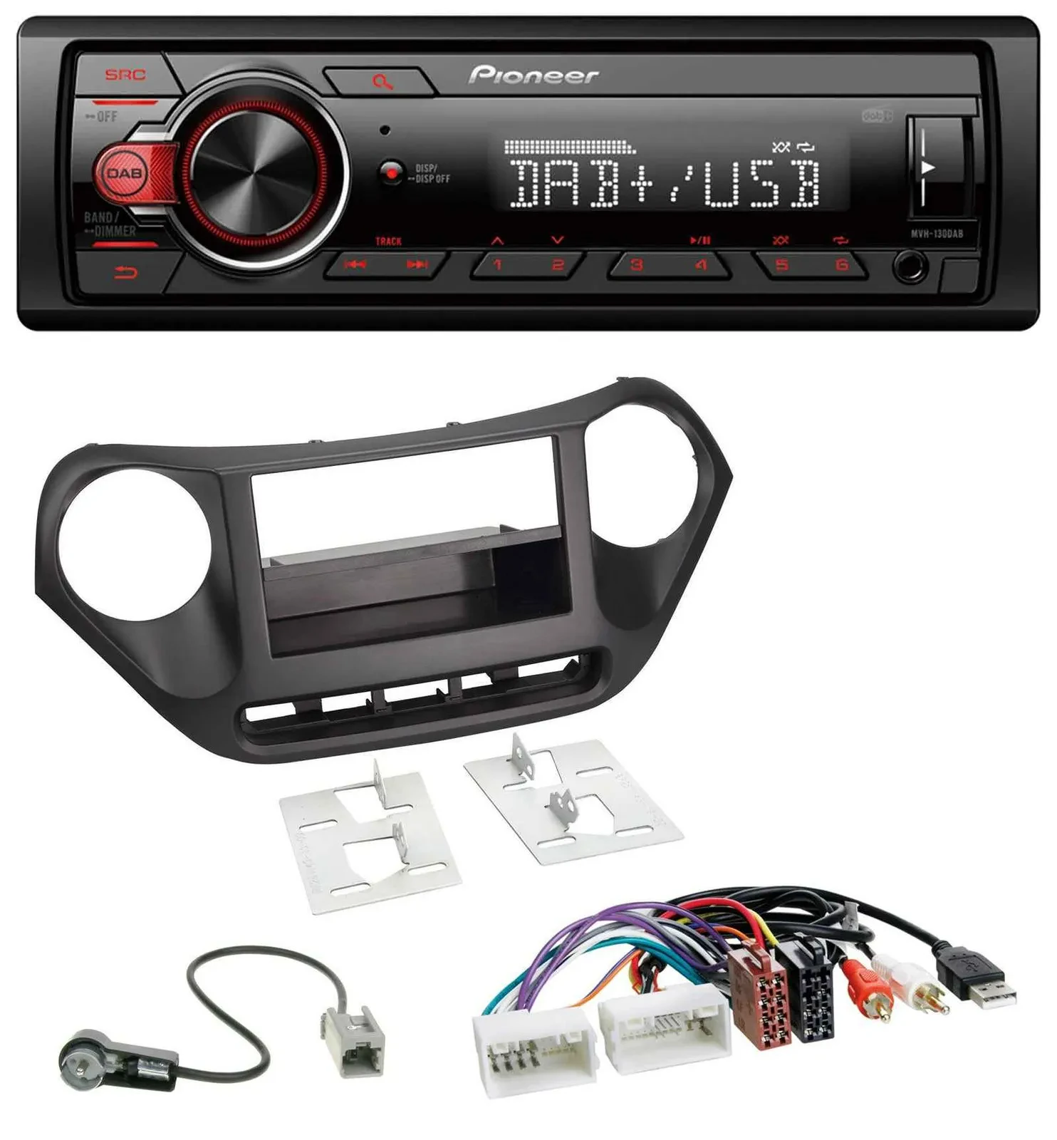 Автомагнитола для Hyundai i10 (с 2013) Pioneer 1DIN DAB, USB, AUX, MP3
