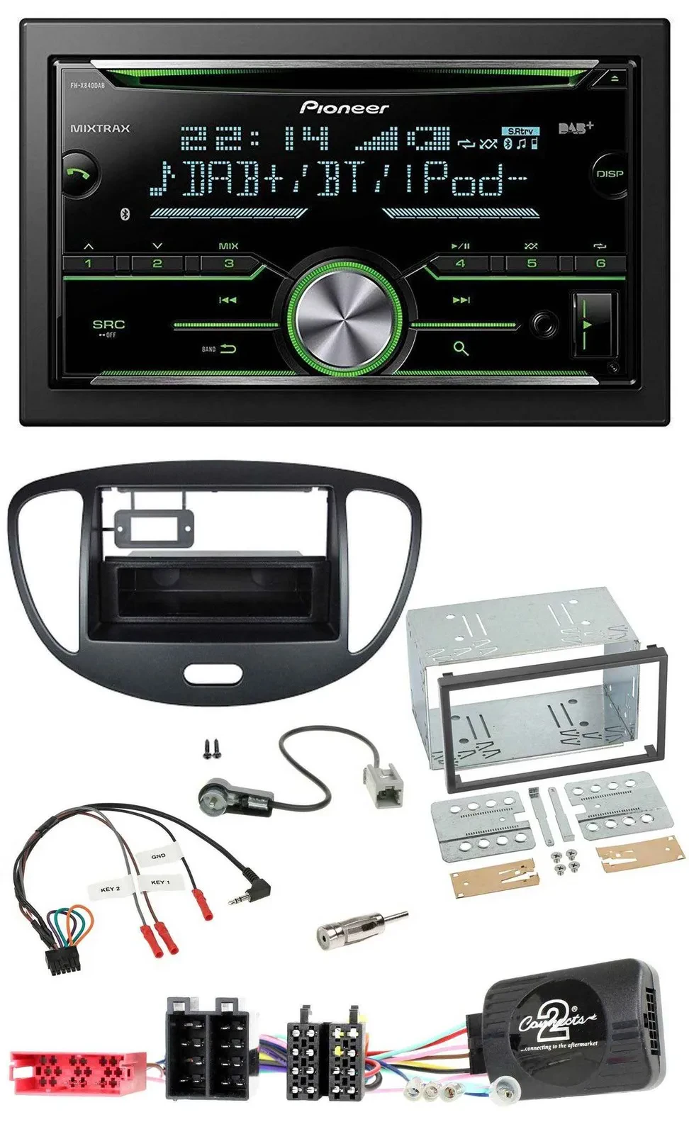 Pioneer Bluetooth Lenkrad DAB 2DIN USB CD Autoradio für Hyundai i10 2009-2013 sc