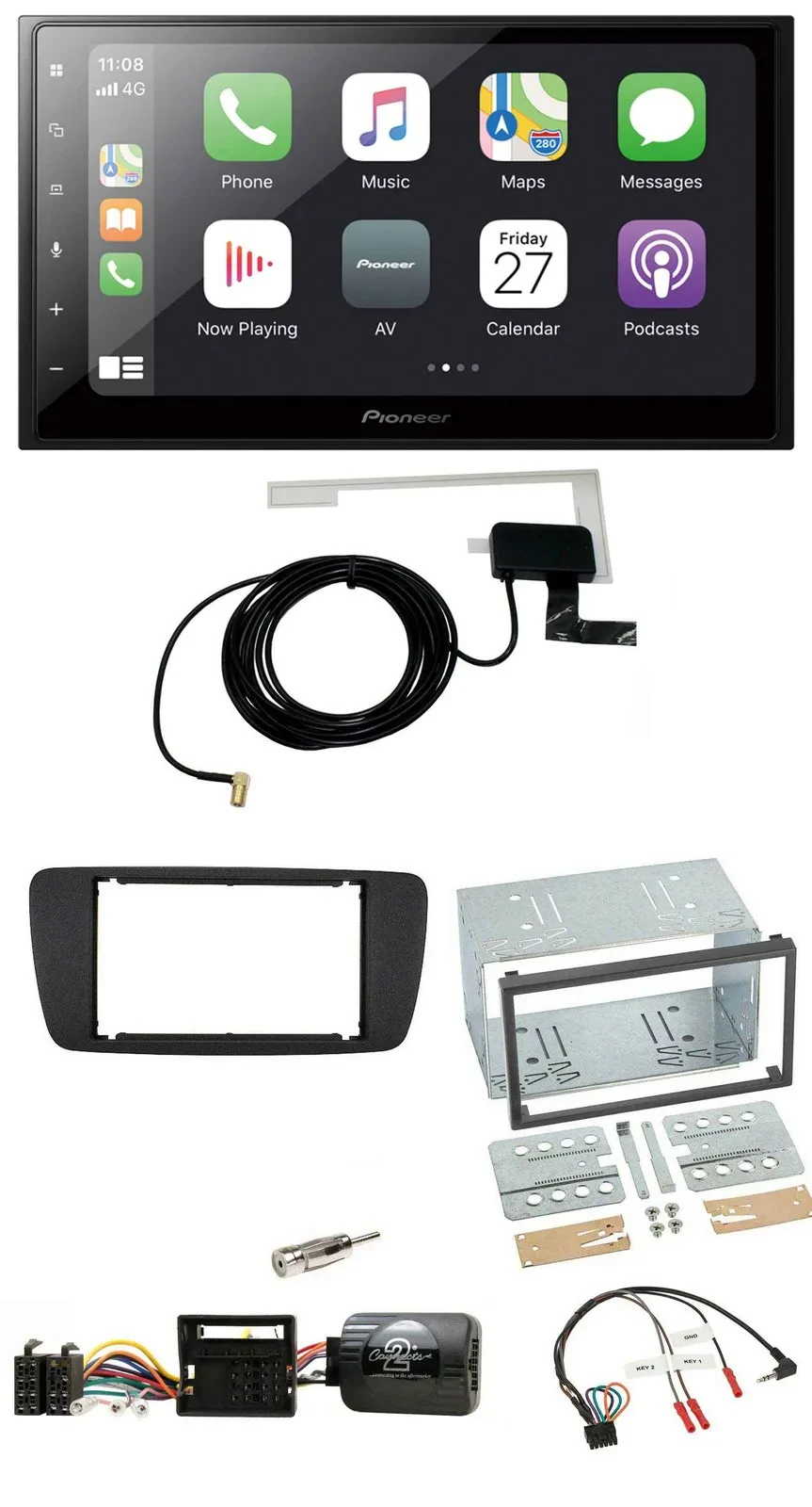 Pioneer USB Lenkrad 2DIN Bluetooth DAB Autoradio für Seat Ibiza ab 08 nitschwarz
