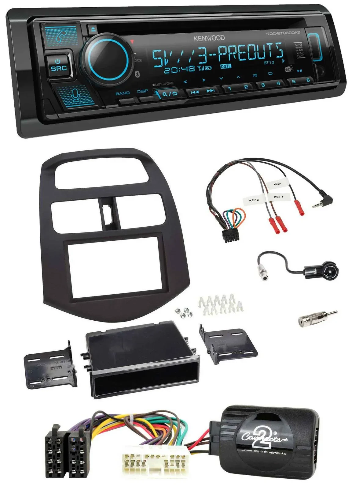 Автомагнитола Kenwood Bluetooth USB CD DAB для Chevrolet Spark 2012–2013 совместимая с кнопками на руле
