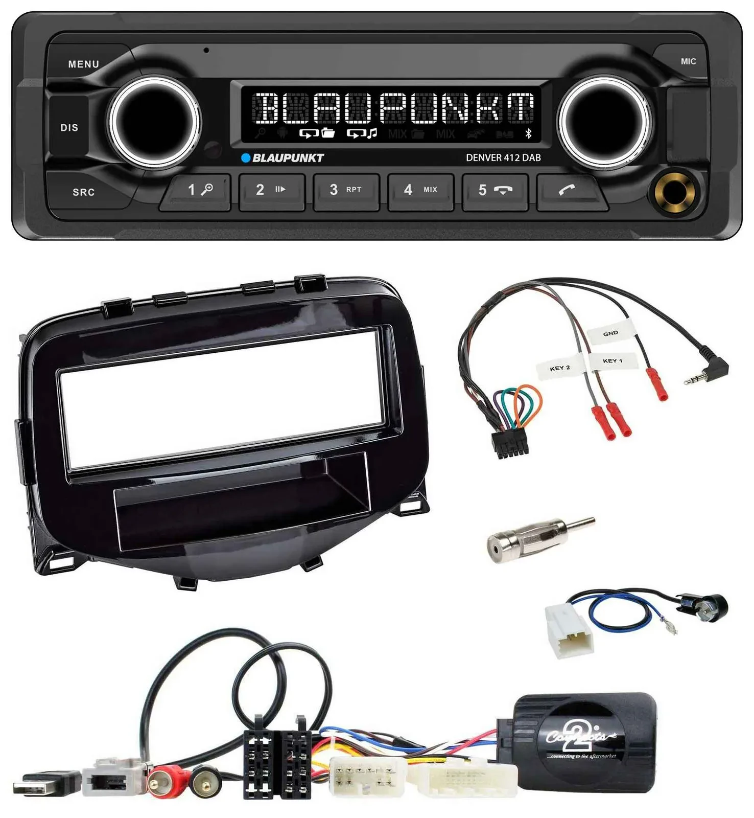 Автомагнитола Blaupunkt Bluetooth DAB USB для Toyota Aygo (2014–2021) с поддержкой управления на руле