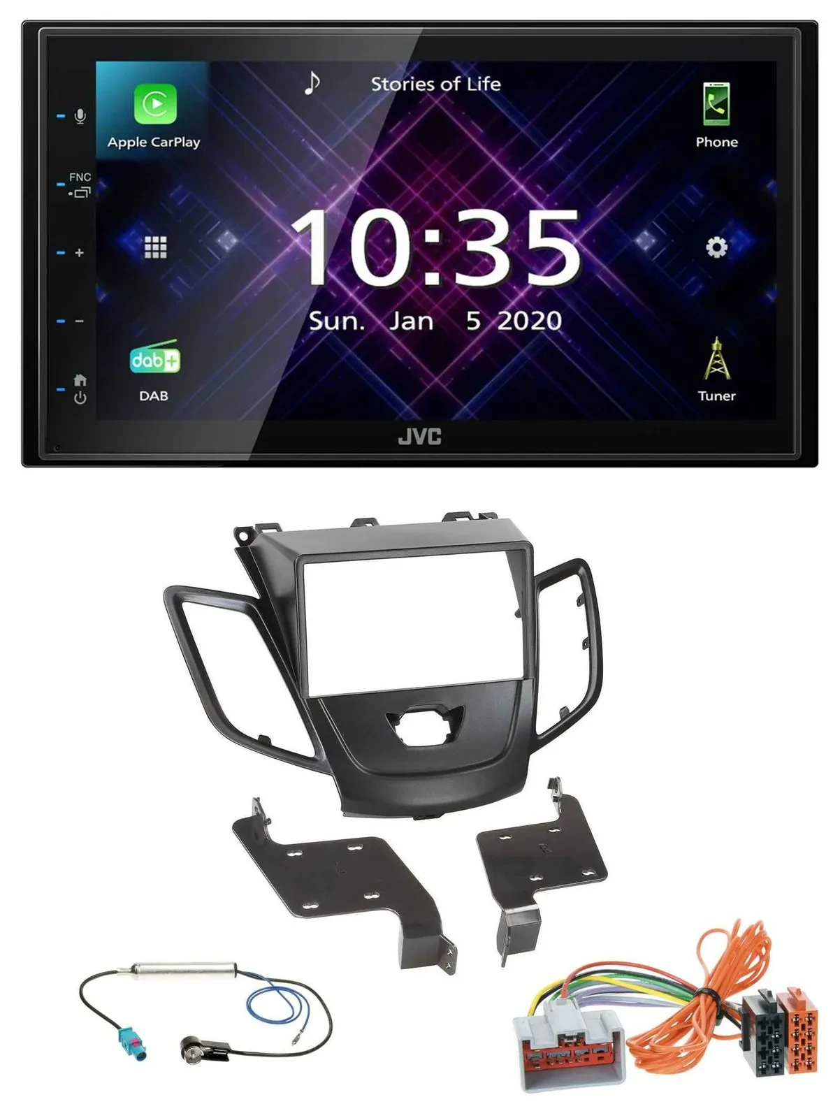 JVC DAB 2DIN MP3 Bluetooth USB Autoradio für Ford Fiesta 08-10 schwarz