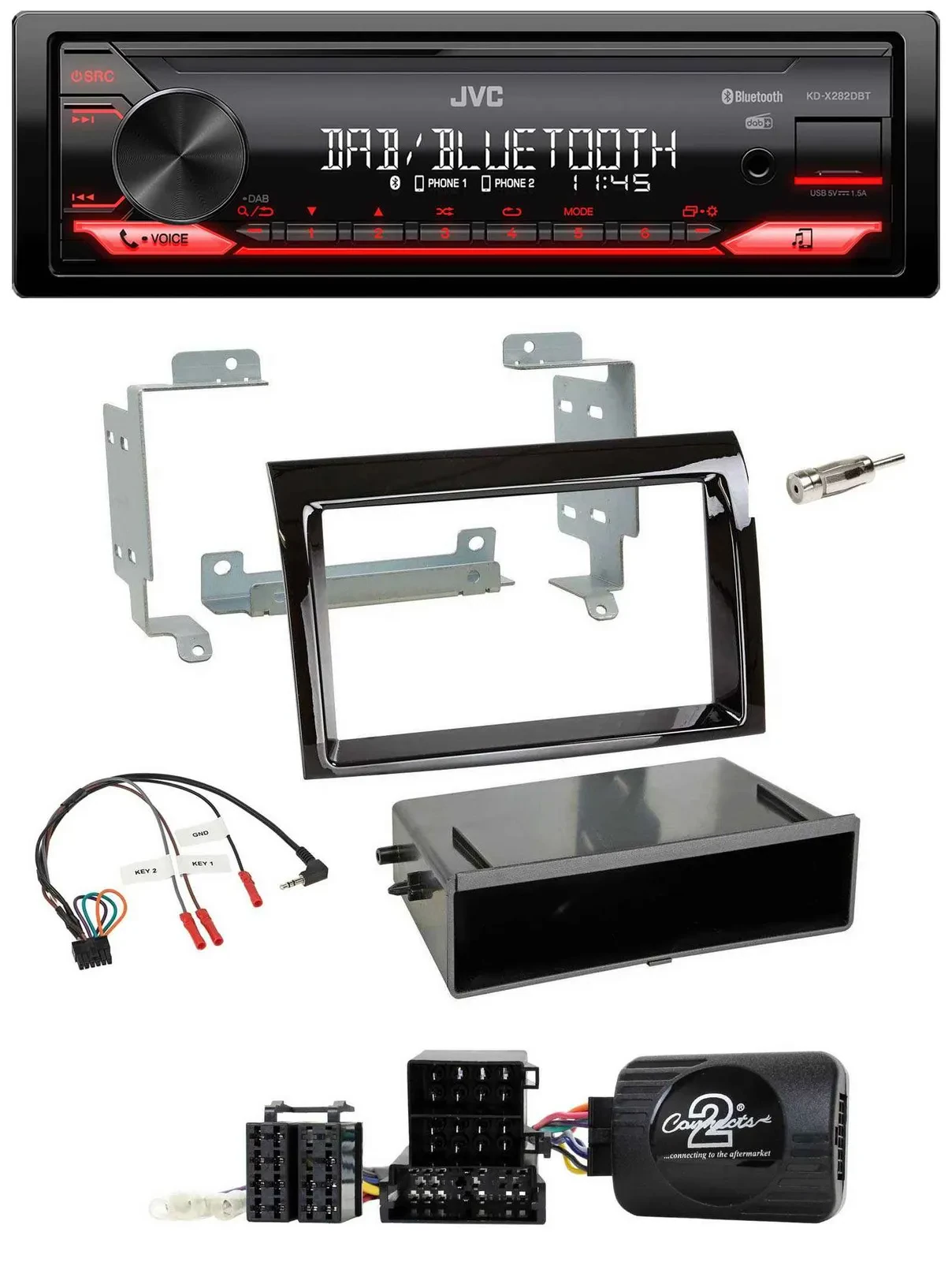 JVC Bluetooth USB DAB Lenkrad Autoradio für Fiat Ducato 2006-2008 piano