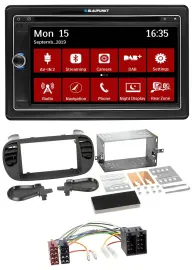 Автомагнитола Blaupunkt 2DIN, Bluetooth, DAB, USB, DVD, MP3, для Fiat 500 (до 2012), чёрный