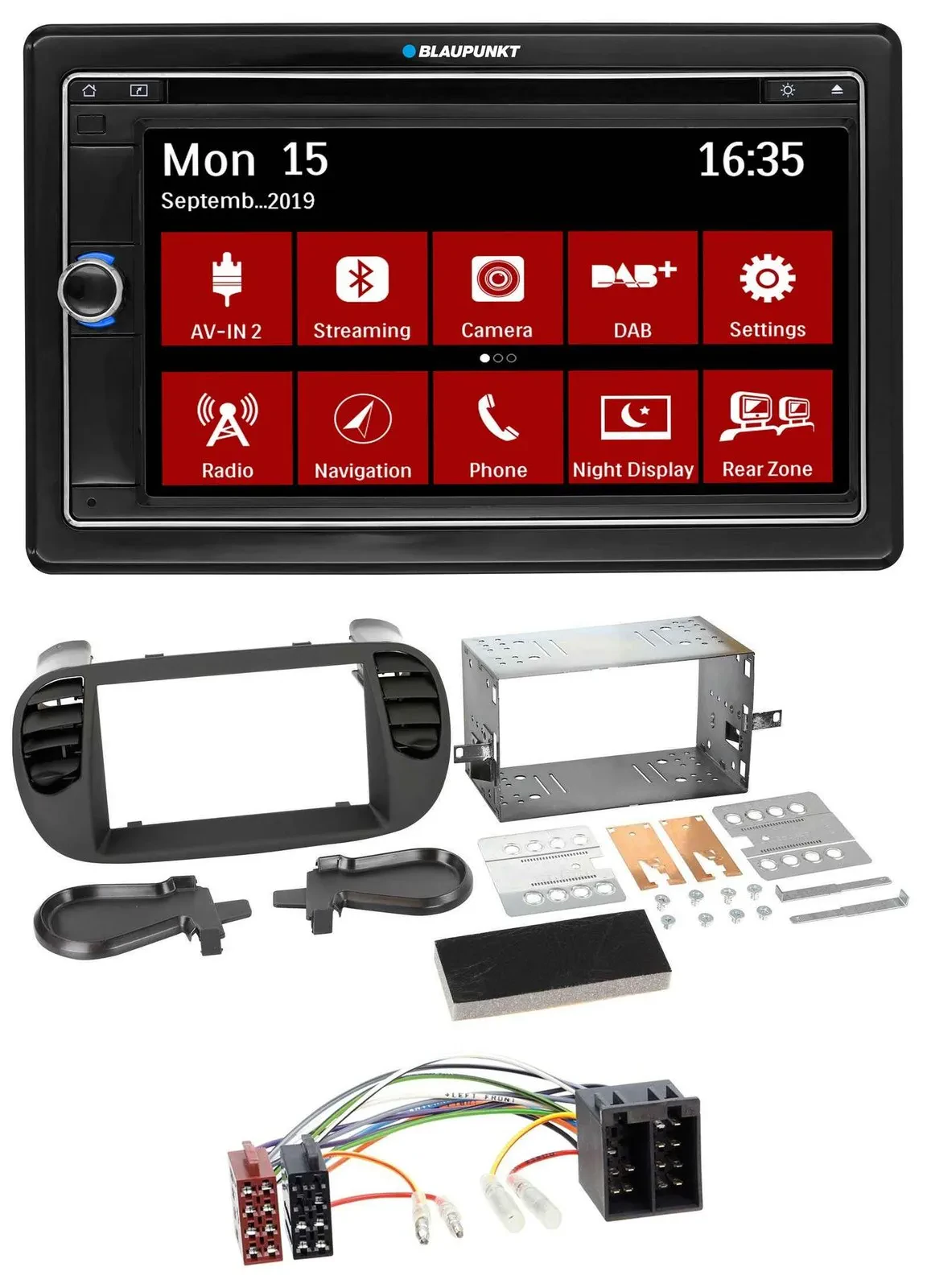 Автомагнитола Blaupunkt 2DIN, Bluetooth, DAB, USB, DVD, MP3, для Fiat 500 (до 2012), чёрный