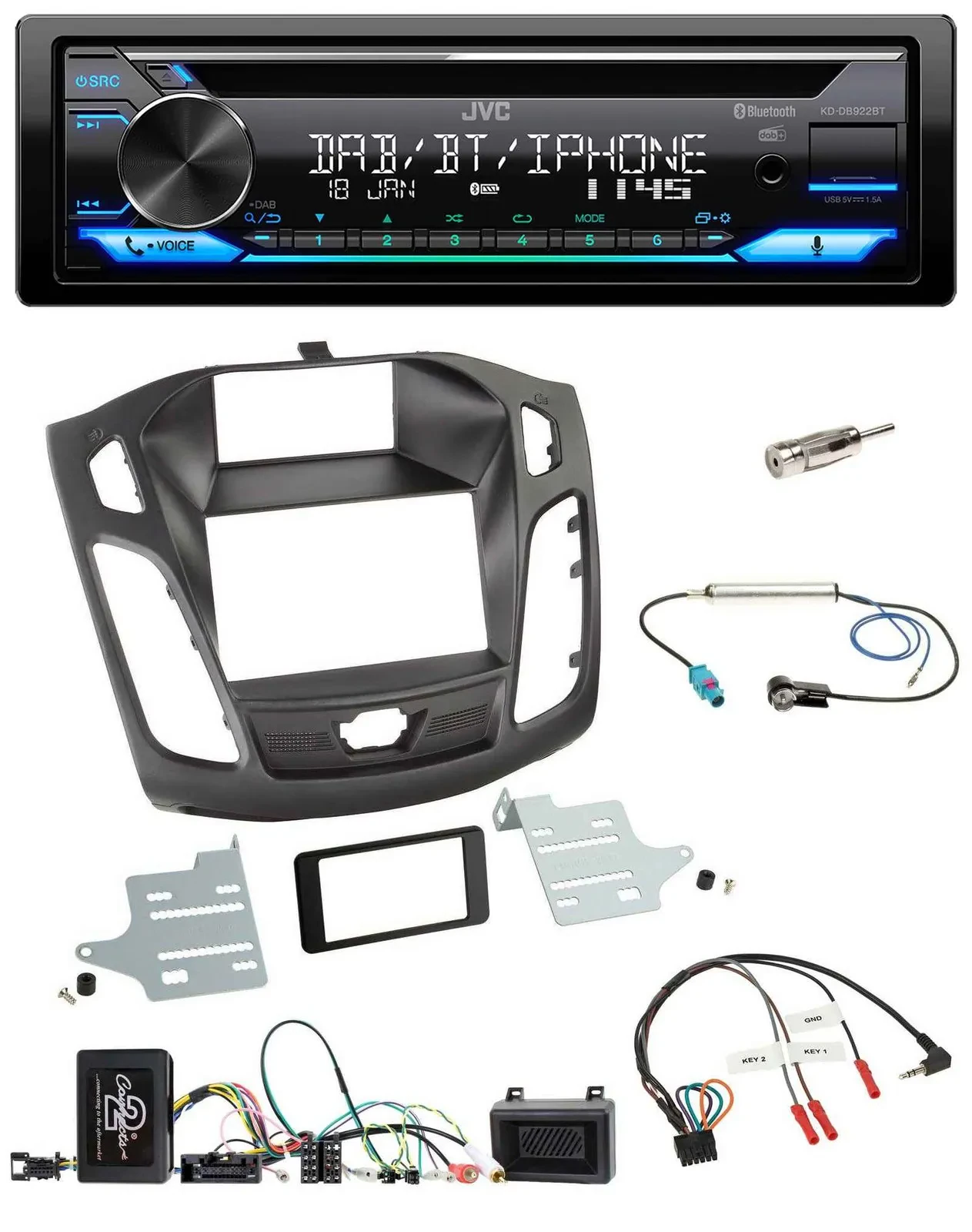 JVC Bluetooth Lenkrad USB DAB CD Autoradio für Ford Focus DYB 2011-2014
