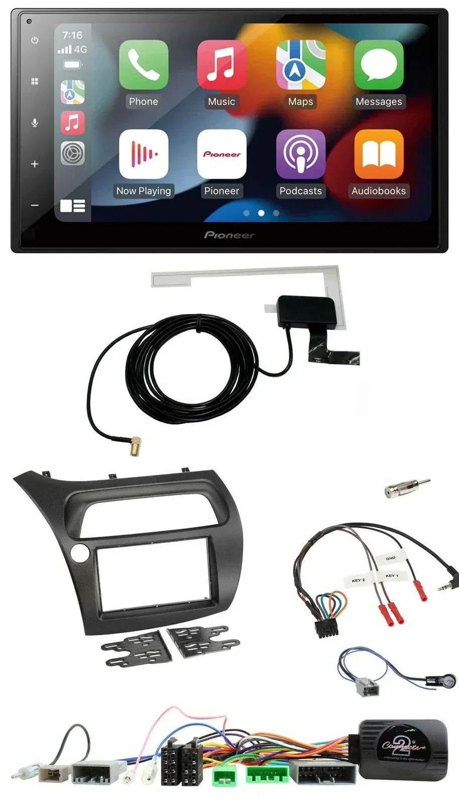 Автомагнитола Pioneer 2-DIN, USB, Bluetooth, DAB, для Honda Civic 2006-2012