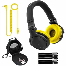 Pioneer DJ HDJ-CUE1BT Black Wireless Bluetooth Headphones Yellow Ear Pads & Case