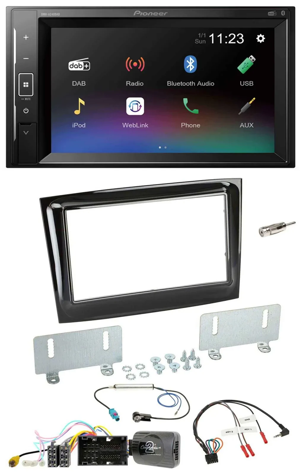 Автомагнитола для Fiat Doblo Pioneer 2 DIN, DAB, Bluetooth, USB, черный глянец