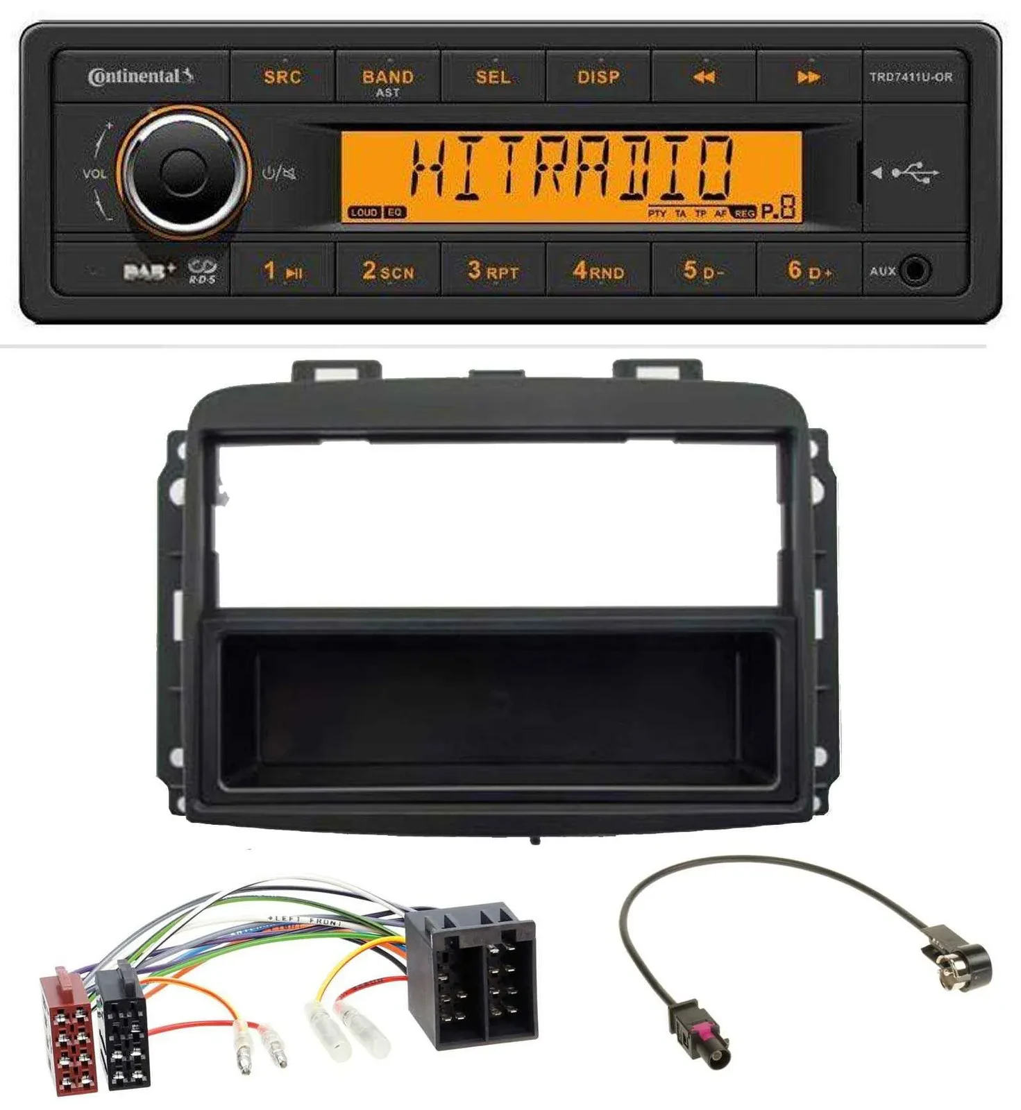 Continental 1DIN DAB MP3 AUX USB Autoradio für Fiat 500L (mit ISO, ab 2012)
