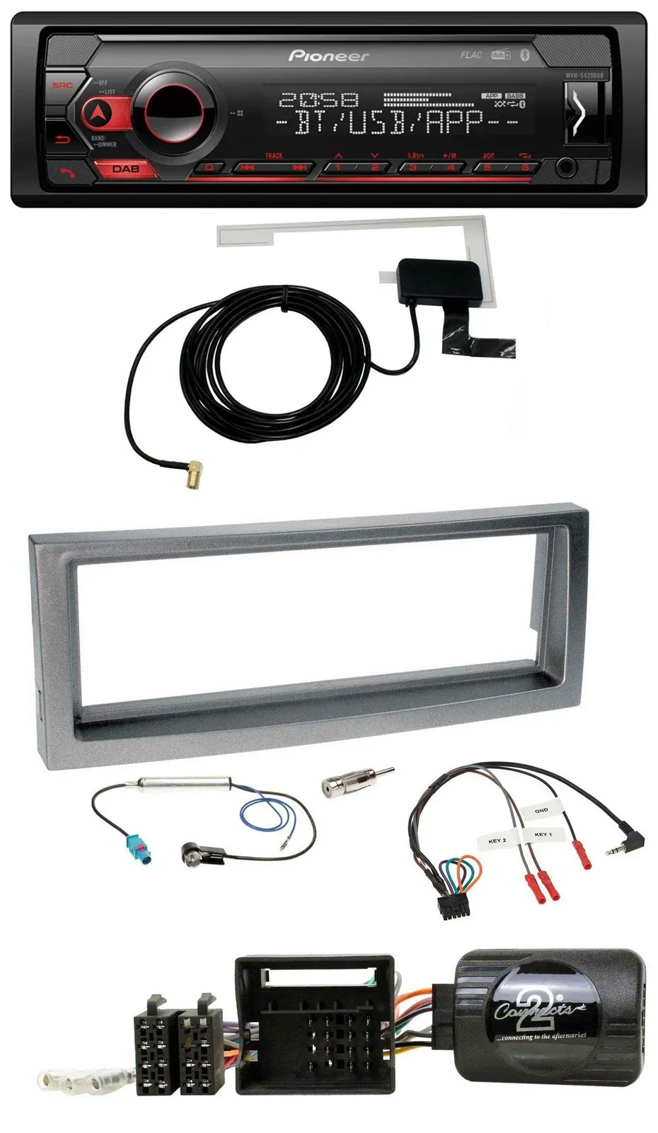 Автомагнитола Pioneer DAB USB Bluetooth для Citroen C5 (с 2005), серый металлик, совместим с управлением на руле