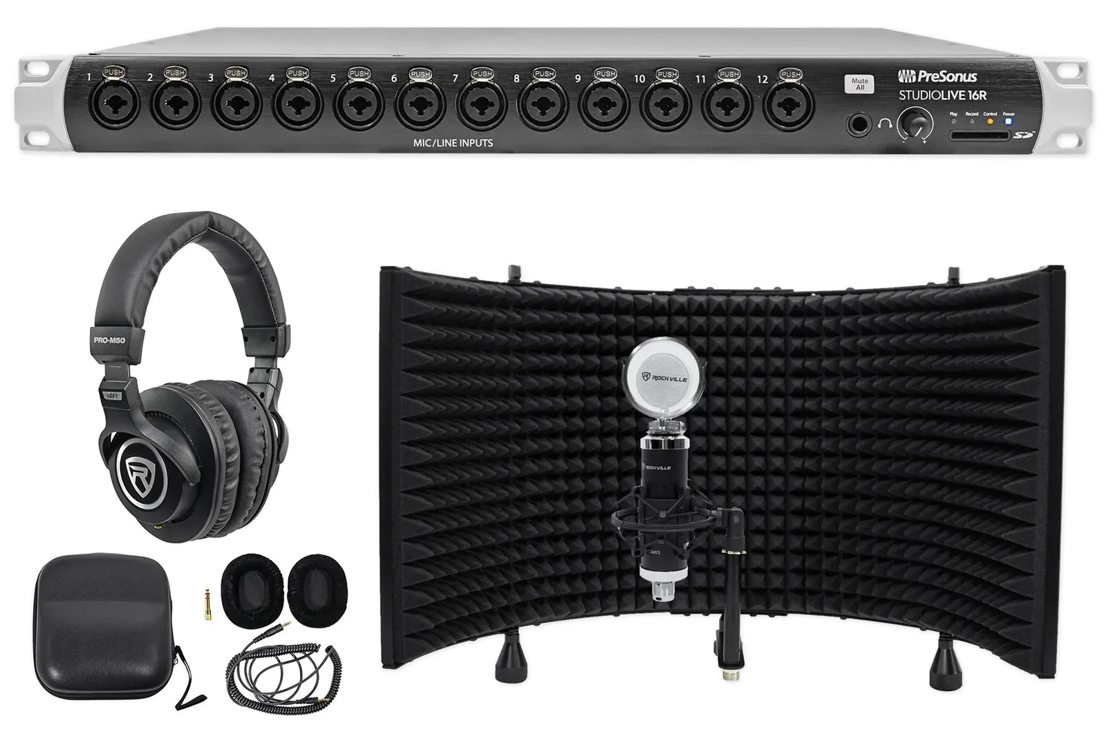 PRESONUS Studiolive 16R Digital Rack Mount Mixer+Headphones+Mic+Mount+Shield