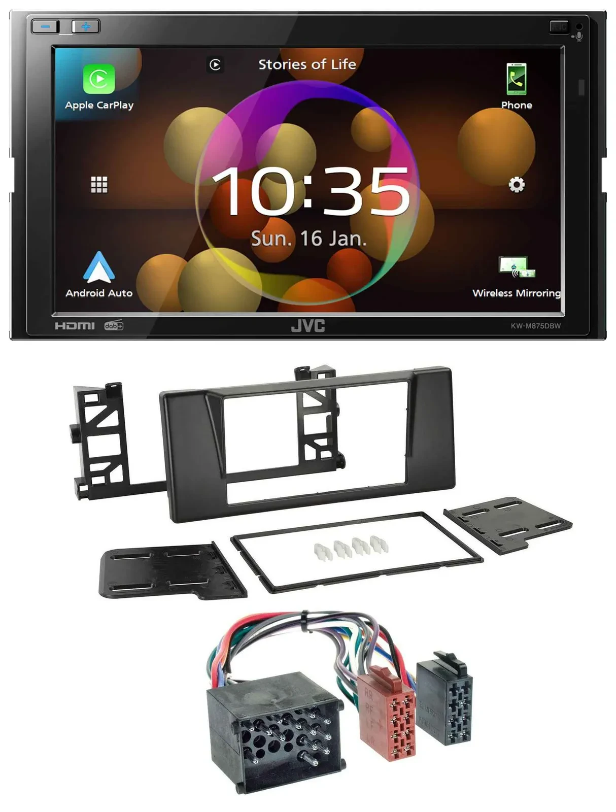 JVC DAB MP3 2DIN Bluetooth USB Autoradio für BMW 5er (E39) X5 Rundpin