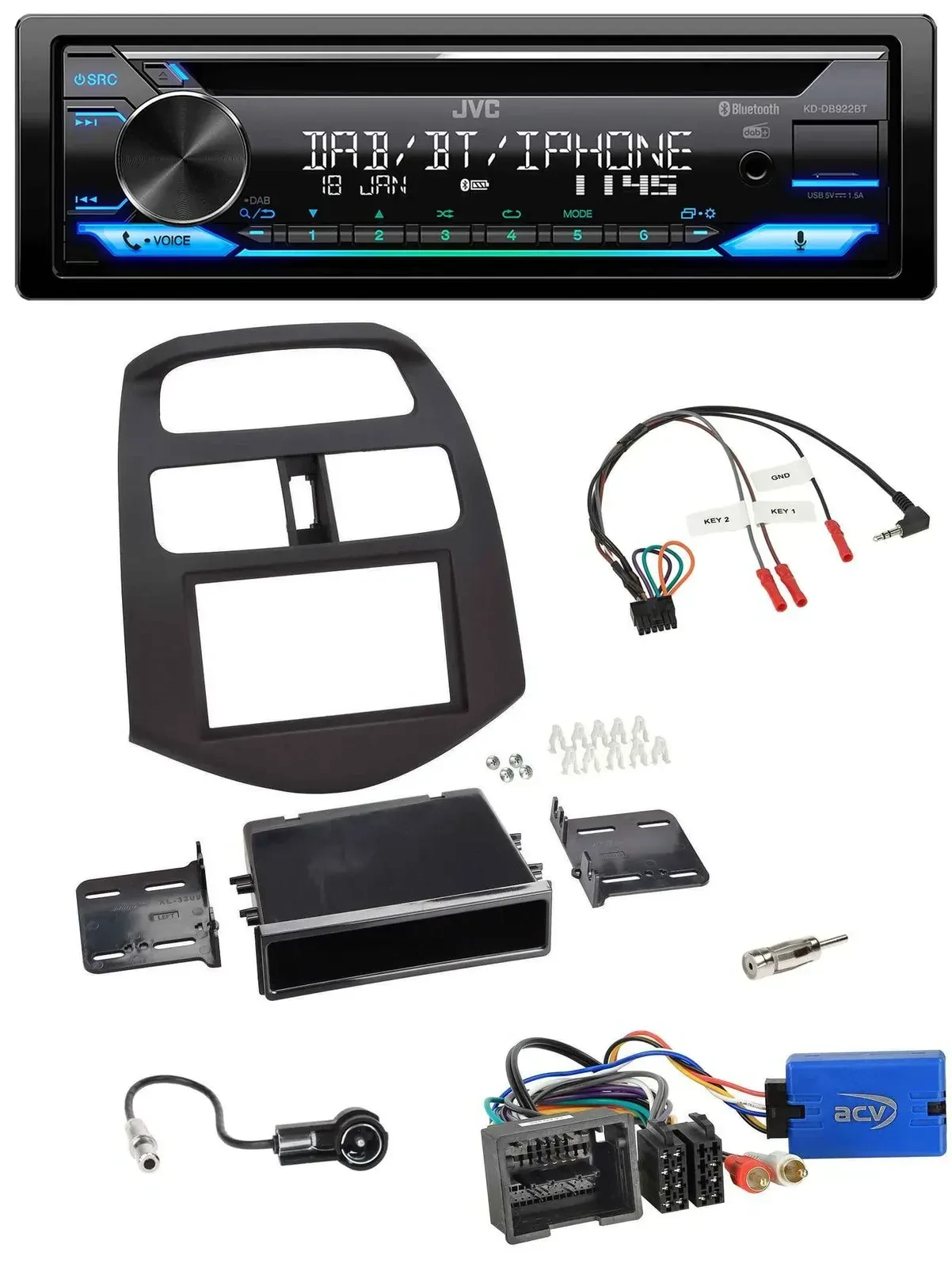 Автомагнитола JVC Bluetooth USB DAB CD для Chevrolet Spark 2013–2015 с поддержкой кнопок на руле