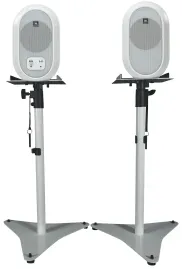 (2) JBL 104SET-BTW Active Studio Monitors w/Bluetooth+White Adjustable Stands