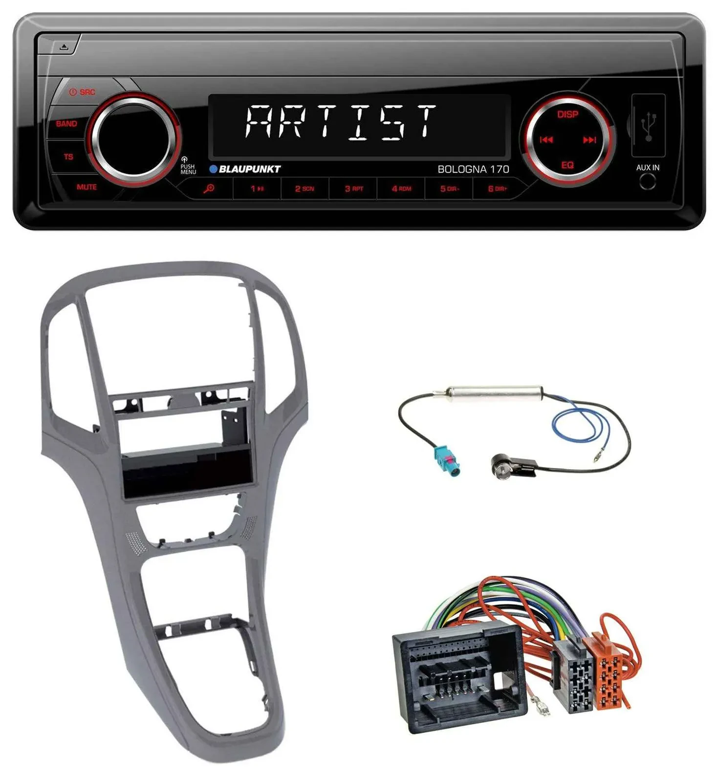 Blaupunkt SD USB 1DIN MP3 AUX Autoradio für Opel Astra J ab 2009 Titan grau