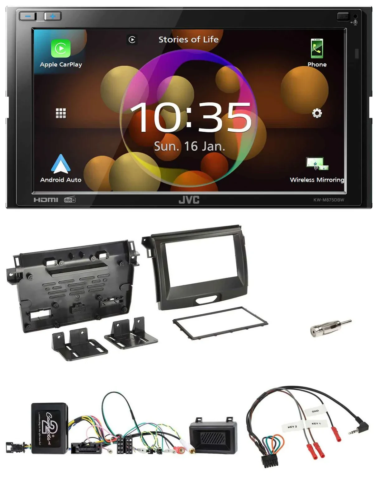 JVC DAB Lenkrad 2DIN Bluetooth USB Autoradio für Ford Ranger 2AB ab 04/2015