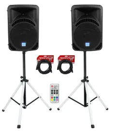 (2) Rockville RPG12BT 12" Powered Wireless Link DJ Speakers+Bluetooth+LED Stands