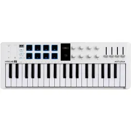 MIDI клавиатура Arturia [MiniLAB 3 37 White] 37 клавиш, 8 энкодеров, 8 RGB пэдов, 8 фейдеров, дисплей, сенсорные регуляторы Pitch/Modulation, MIDI-выход, 1/4" Jack вход педали, режим Chord, арпеджиатор, USB-C