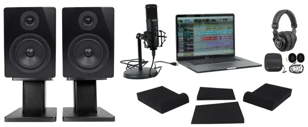 Rockville Home Recording Studio Kit w/ 5.25" Monitors+USB Mic+Headphones+Stands