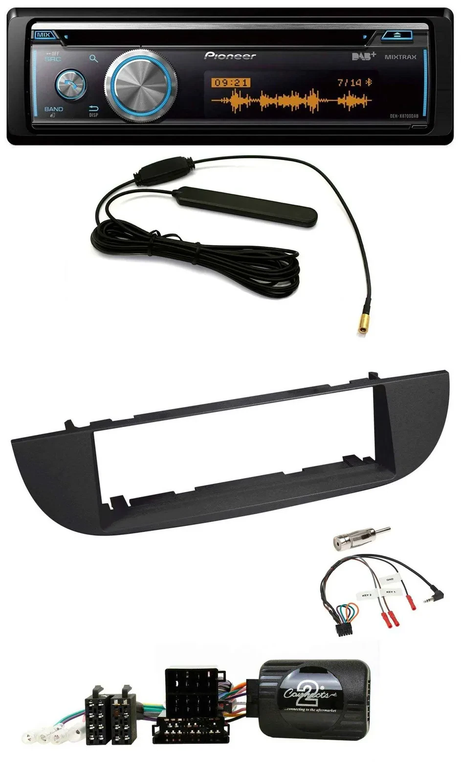 Автомагнитола для Fiat 500 (с 2007) Pioneer CD/USB/Bluetooth/DAB черная