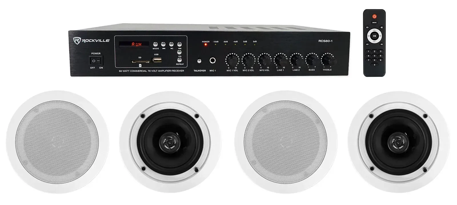 Потолочная акустика Rockville RCS80-1+(2) CC525T White с усилителем (4 штуки)