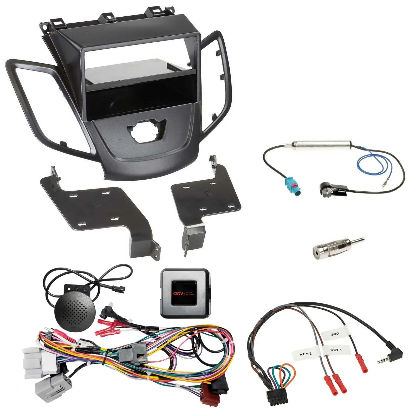 Einbauset Lenkradadapter DIN Autoradio für Ford Fiesta 10-17 ohne Display schwar