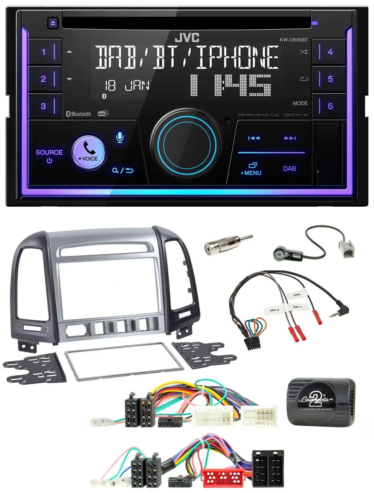 JVC Lenkrad USB 2DIN DAB Bluetooth CD Autoradio für Hyundai SantaFe 2010-2012 4
