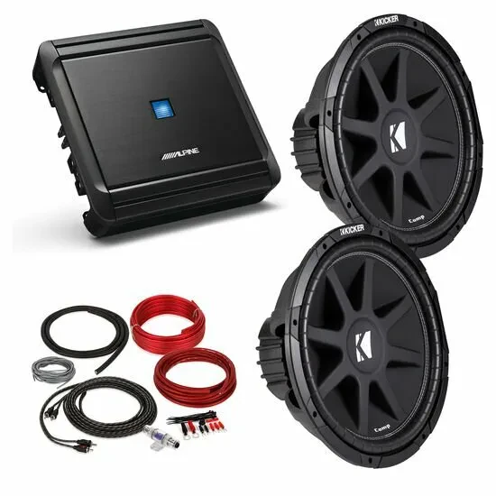 Alpine MRV-M500 Mono Amplifier + 2) Kicker 43C124 12" Subwoofers + Belva Amp Kit
