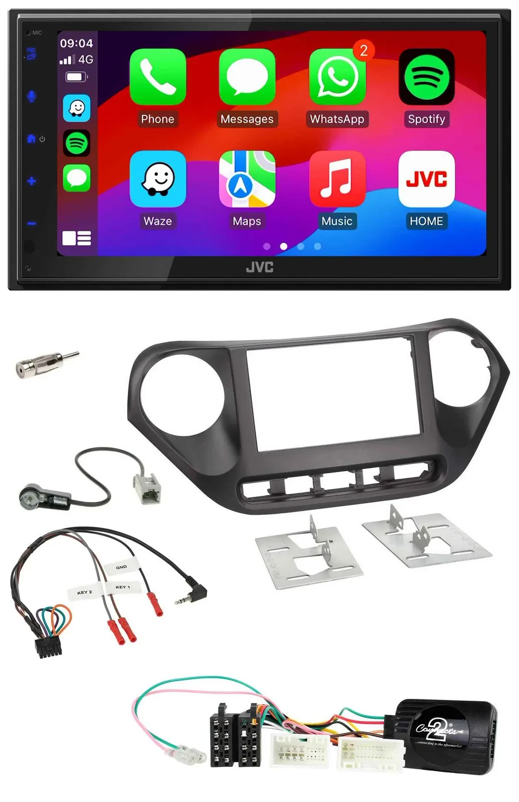 JVC Bluetooth 2DIN Lenkrad DAB USB Autoradio für Hyundai i10 ab 2014
