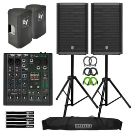 Electro-Voice ZLX-15P G2 15" Powered DJ PA Speakers Pair w ProFX10v3+ Mixer