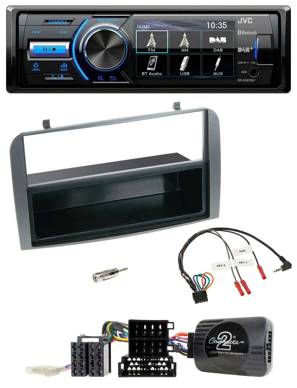 JVC Bluetooth Lenkrad USB DAB Autoradio für Alfa 147 GT 07-10 anthrazit Ablage