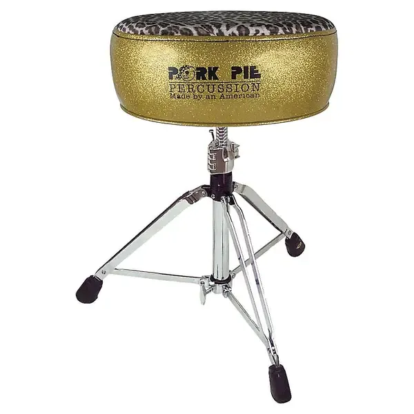 Стул для барабанщика Pork Pie Round Drum Throne Gold with Leopard Top