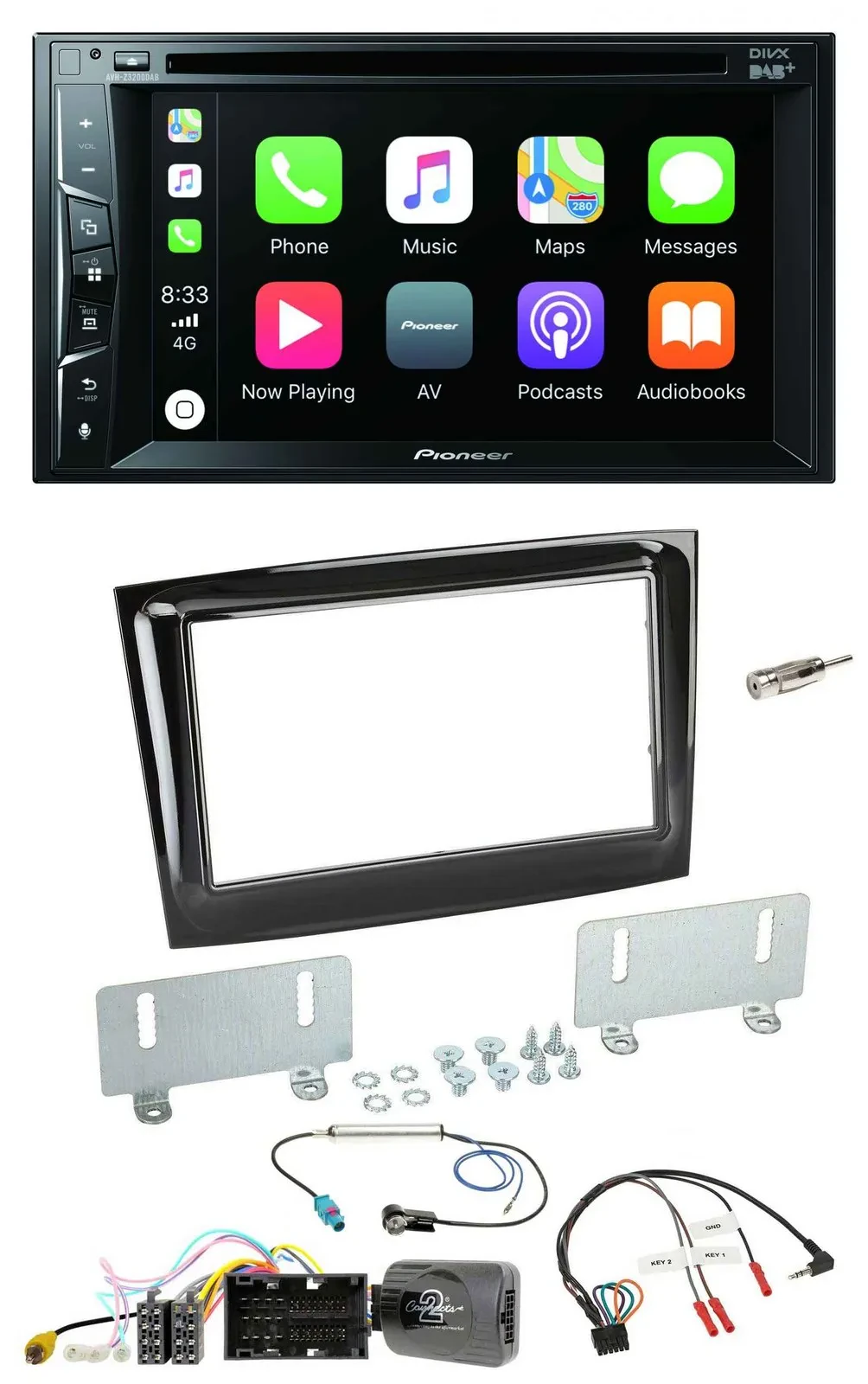 Pioneer Lenkrad USB DVD Bluetooth DAB 2DIN Autoradio für Fiat Doblo ab 15 piano