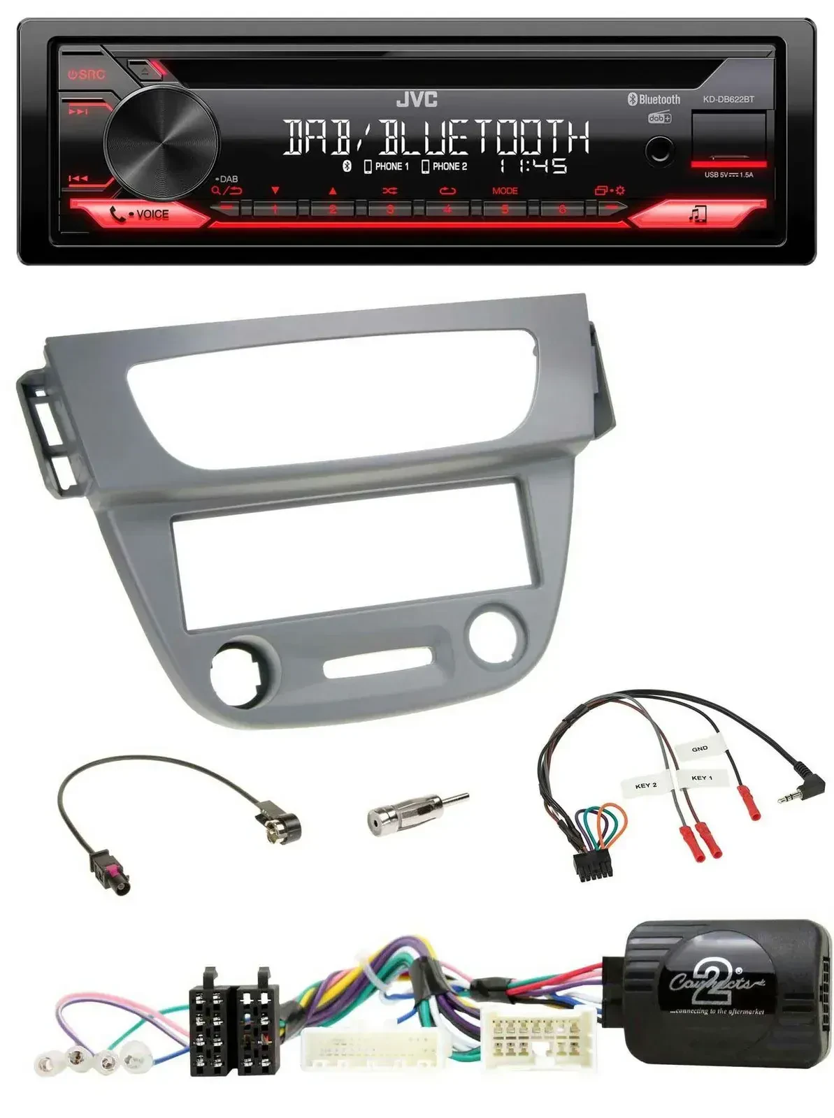 Автомагнитола для Renault Megane 3 JVC CD, DAB, USB, Bluetooth, серый