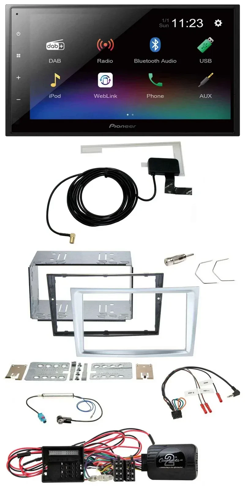 Автомагнитола Pioneer 2DIN DAB, Bluetooth, USB для Opel Corsa D, матовый хром, поддержка управления на руле