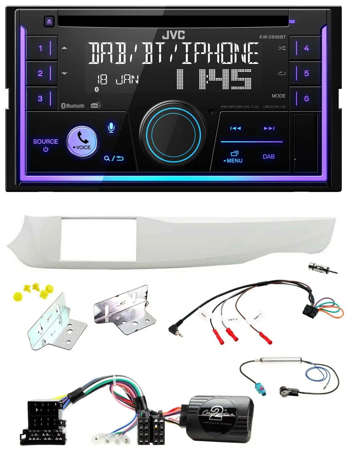 JVC Lenkrad USB 2DIN DAB Bluetooth CD Autoradio für Alfa Giulietta 10-14 940 wei