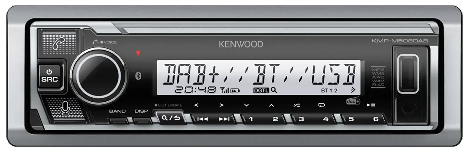 Автомагнитола для морского применения Kenwood KMR-M508DAB DAB, Bluetooth, USB, AUX, MP3, iPod