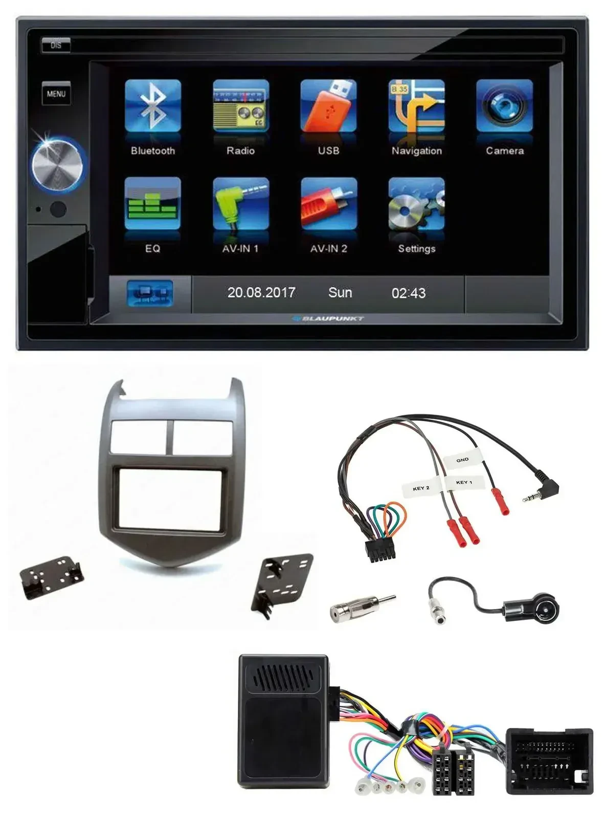 Blaupunkt 2DIN Bluetooth TMC USB Lenkrad SD Navigation für Chevrolet Aveo ab 11