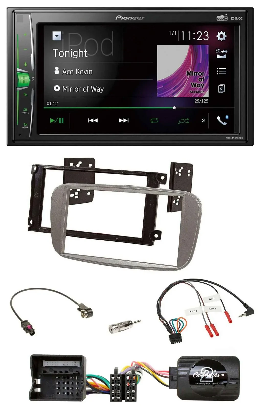 Автомагнитола Pioneer 2DIN DAB USB Bluetooth для Ford Focus/Galaxy/C-Max, серебристая